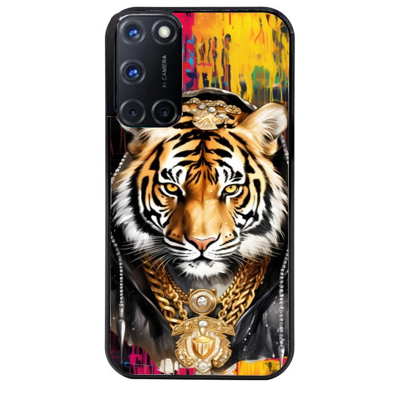 Coque noire taperso pour OPPO Reno 8 LITE avec motif tigre style hip hop protection antichoc personnalisée