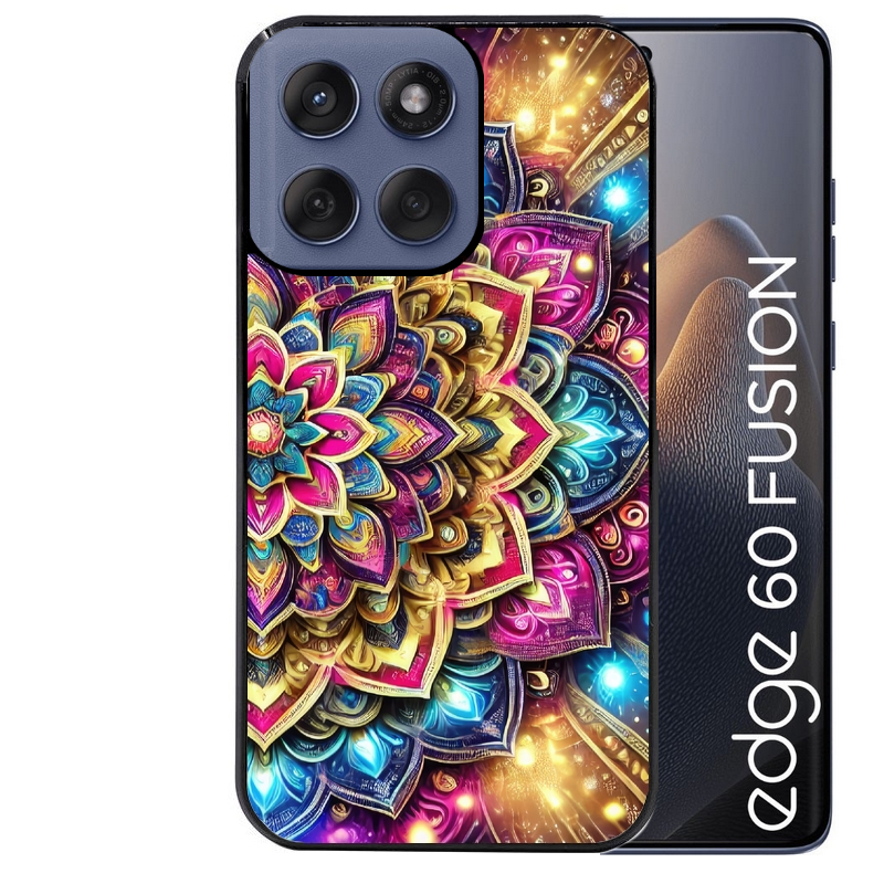 Coque noire taperso pour Moto Edge 60 et Neo Fusion Pro avec motif mandala 2 protection antichoc personnalisée