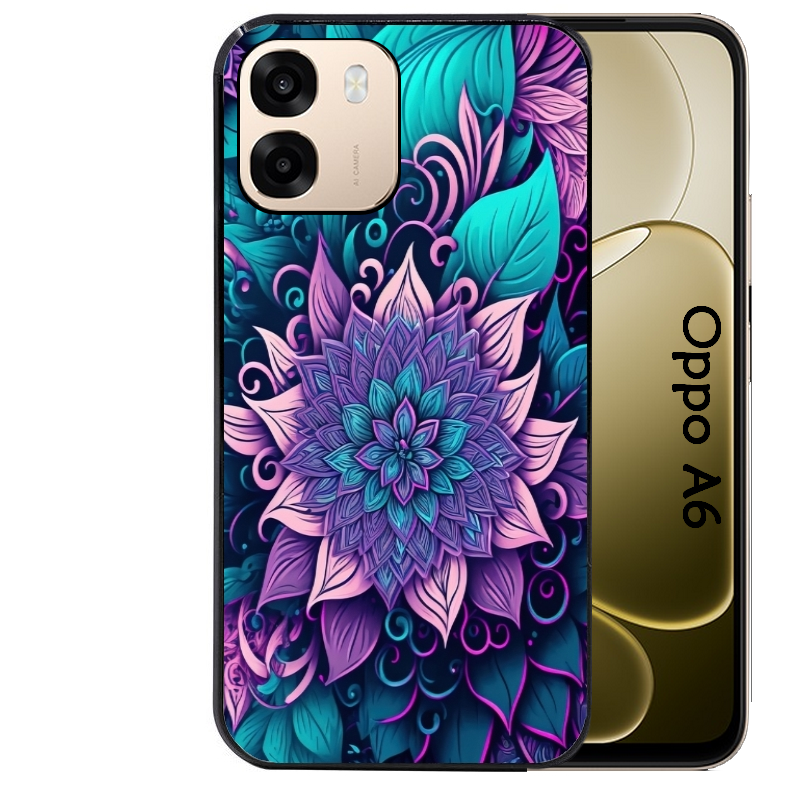 Coque noire taperso pour OPPO A6 A6X 4G et 5G avec motif tropical mandala et fleur violet protection antichoc personnalisée