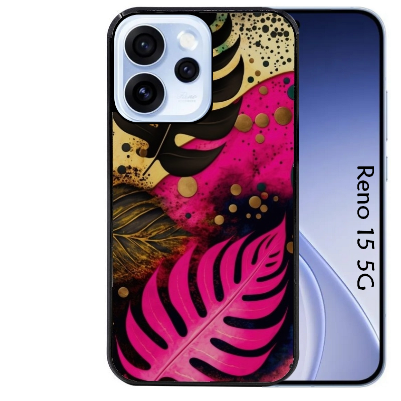 Coque noire taperso pour OPPO Reno 15 et F FS 5G avec motif tropical rose et des fleurs protection antichoc personnalisée