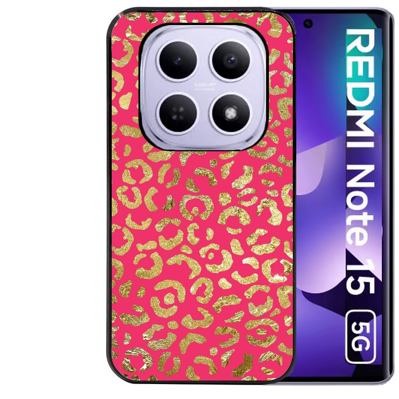 Coque noire taperso pour Redmi Note 15 et PRO PLUS 4G 5G avec motif leopard fuschia protection antichoc personnalisée