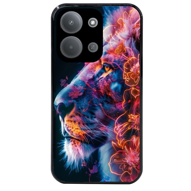 Coque noire taperso pour POCO C85 avec motif lion fluo protection antichoc personnalisée