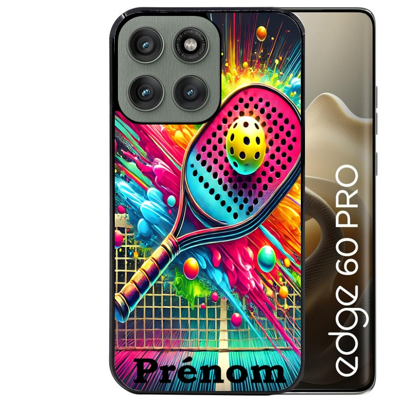 Coque noire taperso pour Moto Edge 60 et Neo Fusion Pro avec motif padel raquette personnalisee protection antichoc personnalisée