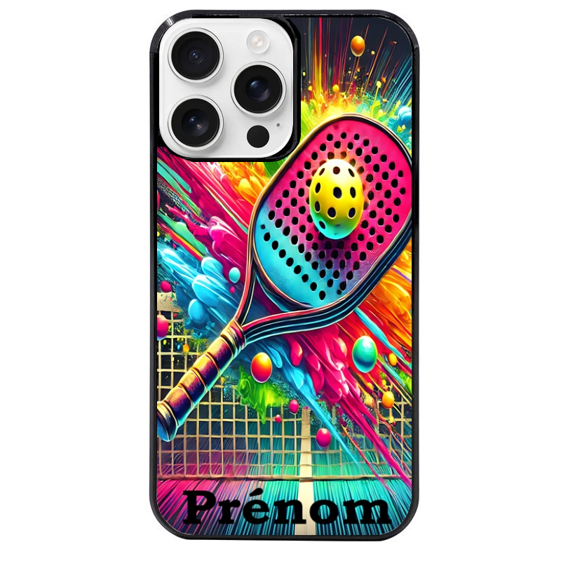 Coque noire taperso pour Iphone 16 16E PLUS MAX PRO avec motif padel raquette personnalisee protection antichoc personnalisée