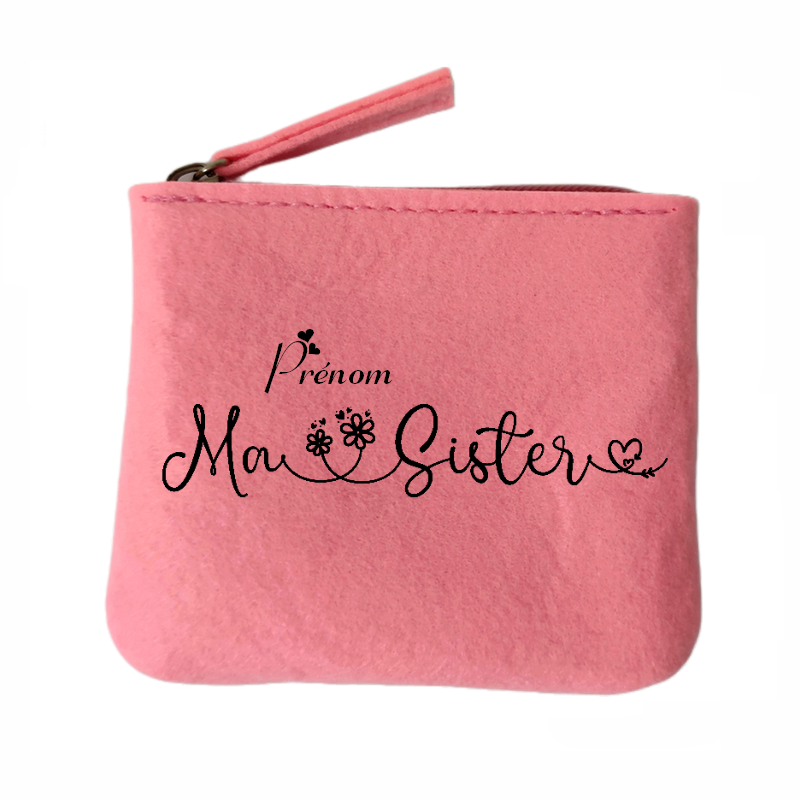 Porte monnaie personnalisé soeur sister en feutrine en feutrine
