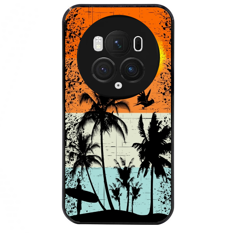 Coque noire taperso pour Magic 5 6 LITE et PRO avec motif hawai sun protection antichoc personnalisée