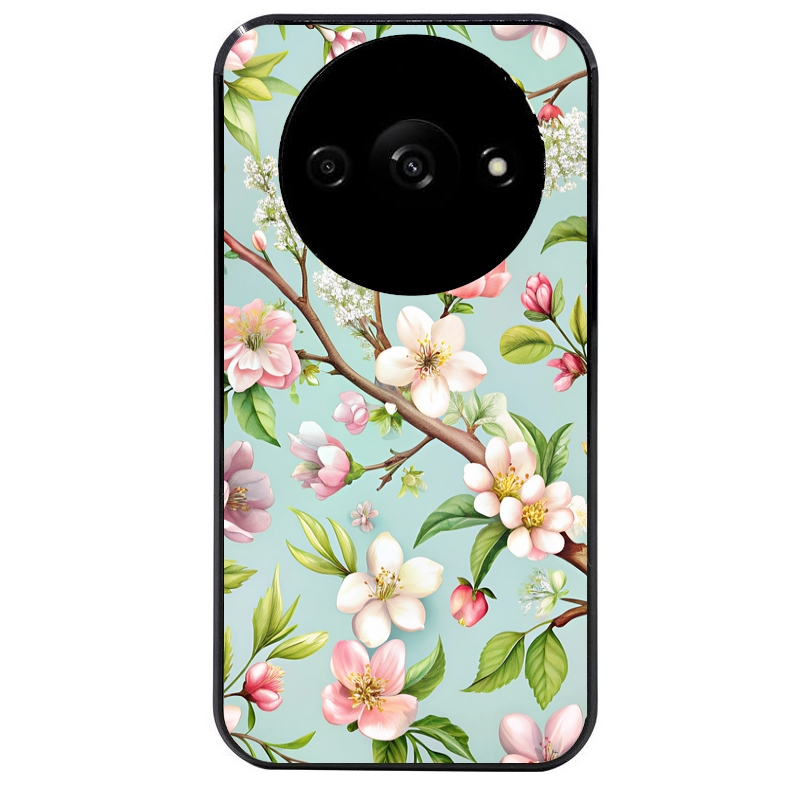 Coque noire taperso pour Redmi A3 avec motif fleur de printemps protection antichoc personnalisée