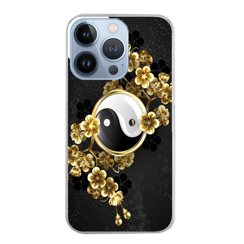 Coque taperso pour Iphone 11 et PRO PRO MAX avec motif yin yang et fleur protection antichoc personnalisée