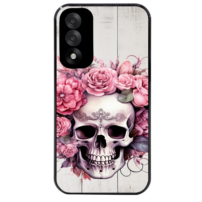 Coque noire taperso pour OnePlus Nord 5 avec motif tete de mort floral protection antichoc personnalisée