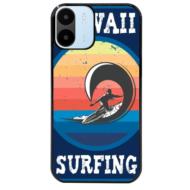 Coque noire taperso pour Redmi A1 et A2 avec motif hawaii et surf protection antichoc personnalisée