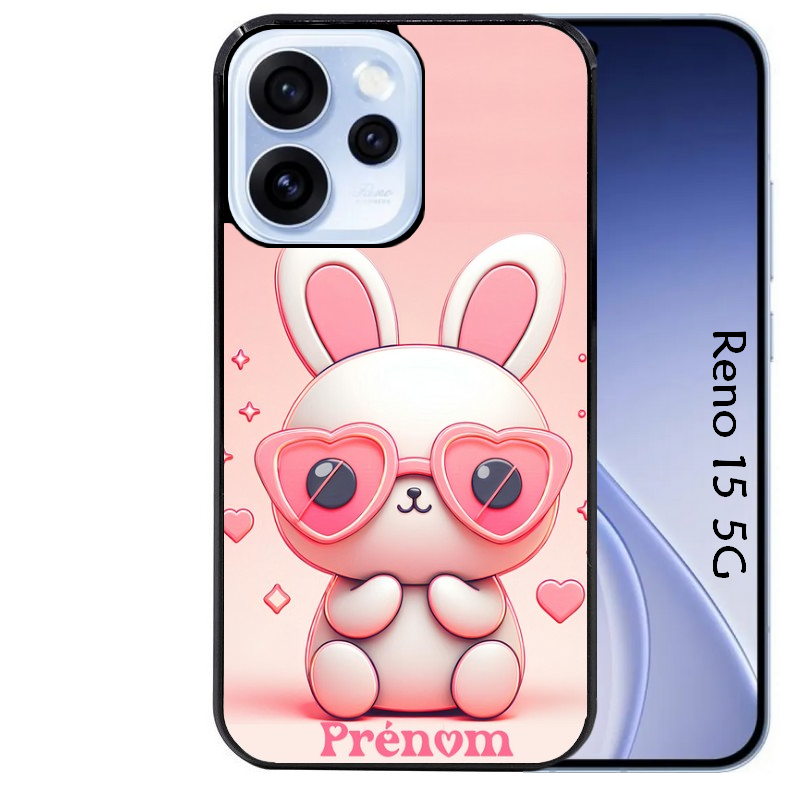 Coque noire taperso pour OPPO Reno 15 et F FS 5G avec motif lapin lunettes personnalisee protection antichoc personnalisée