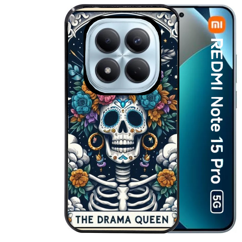 Coque noire taperso pour Redmi Note 15 et PRO PLUS 4G 5G avec motif tete de mort drama queen protection antichoc personnalisée