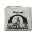 Porte monnaie personnalisé loup mandala ivoire en feutrine en feutrine ivoire