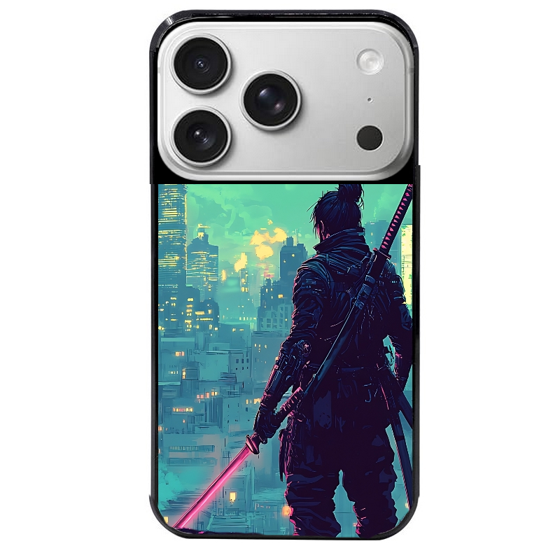 Coque noire taperso pour Iphone 17 17E AIR MAX PRO avec motif samourai new york protection antichoc personnalisée
