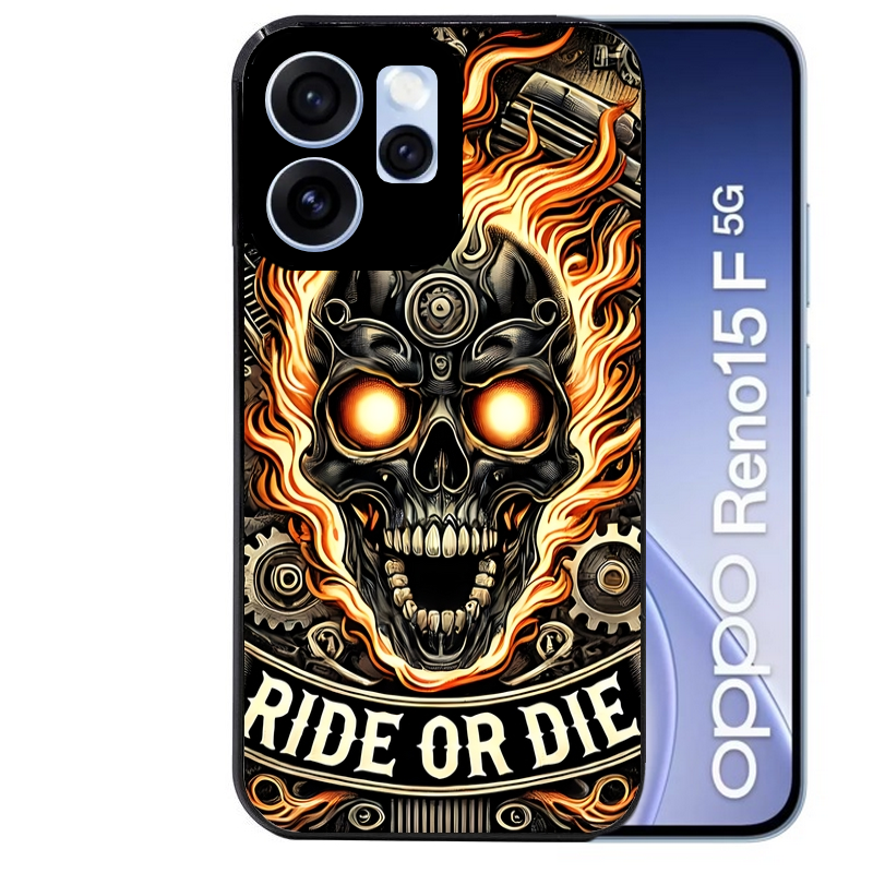 Coque noire taperso pour OPPO Reno 15 et F FS 5G avec motif tete de mort flamme protection antichoc personnalisée