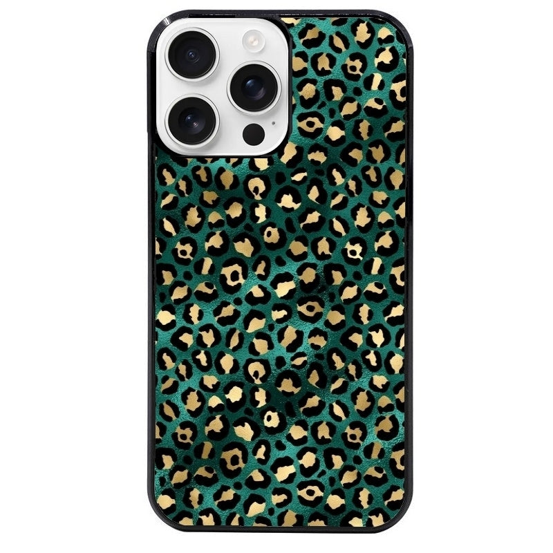 Coque noire taperso pour Iphone 16 16E PLUS MAX PRO avec motif leopard vert protection antichoc personnalisée