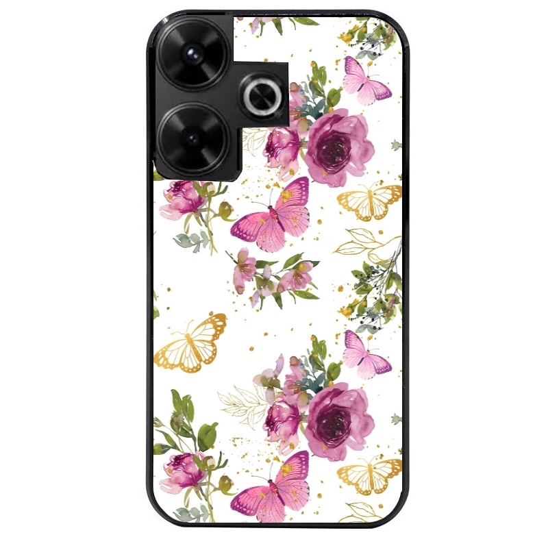 Coque noire taperso pour POCO M6 4G avec motif fleur et papillon protection antichoc personnalisée