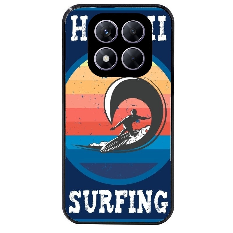 Coque noire taperso pour Redmi Note 14 et PRO PLUS 4G 5G avec motif hawaii et surf protection antichoc personnalisée