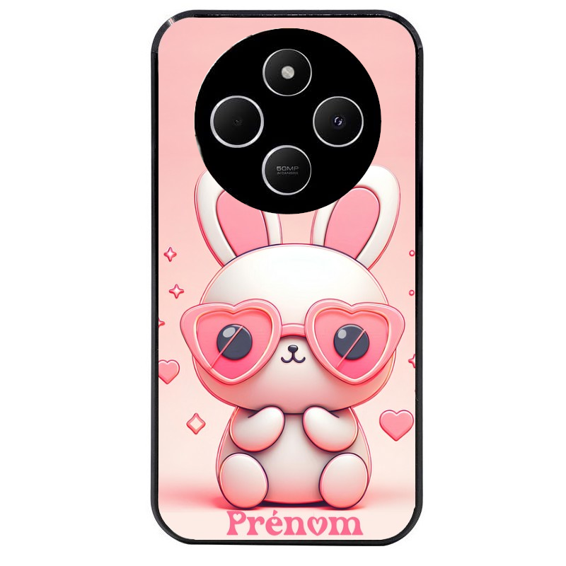 Coque noire taperso pour POCO C75 avec motif lapin lunettes personnalisee protection antichoc personnalisée