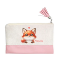 Pochette personnalisée motif fox renard cœur en toile et simili cuir personnalisée