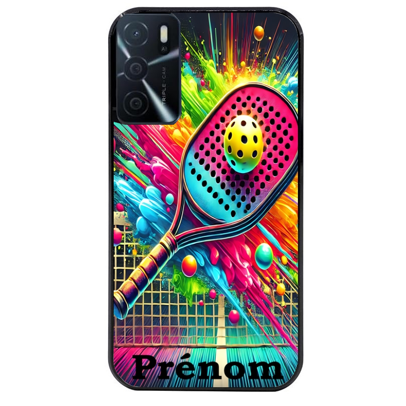 Coque noire taperso pour OPPO A16 et A16S avec motif padel raquette personnalisee protection antichoc personnalisée