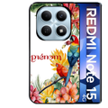 Coque noire taperso pour Redmi Note 15 et PRO PLUS 4G 5G avec motif perroquet personnalisee protection antichoc personnalisée