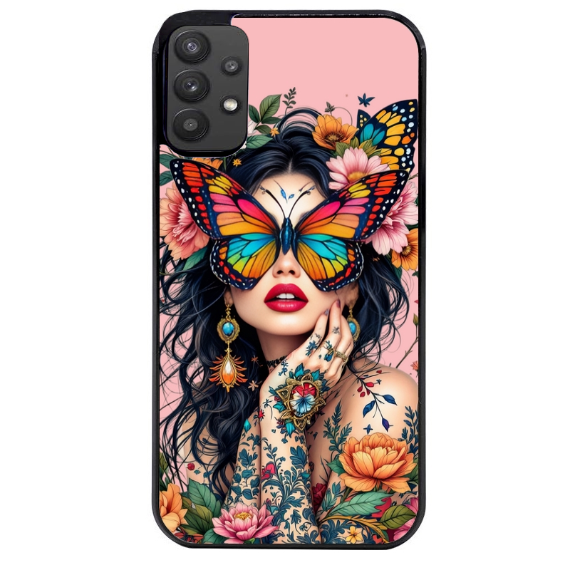 Coque noire taperso pour galaxy A22 A32 A52 A52S 4G 5G  avec motif femme papillon protection antichoc personnalisée