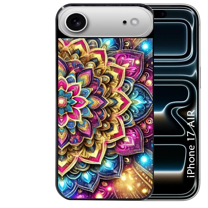 Coque noire taperso pour Iphone 17 17E AIR MAX PRO avec motif mandala 2 protection antichoc personnalisée