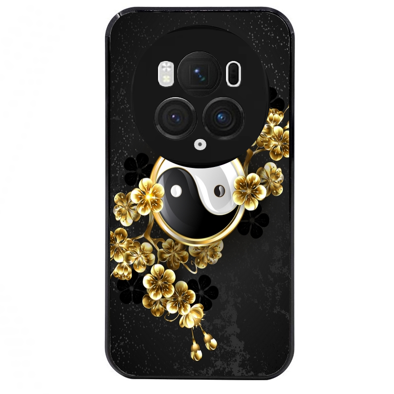 Coque noire taperso pour Magic 5 6 LITE et PRO avec motif yin yang et fleur protection antichoc personnalisée