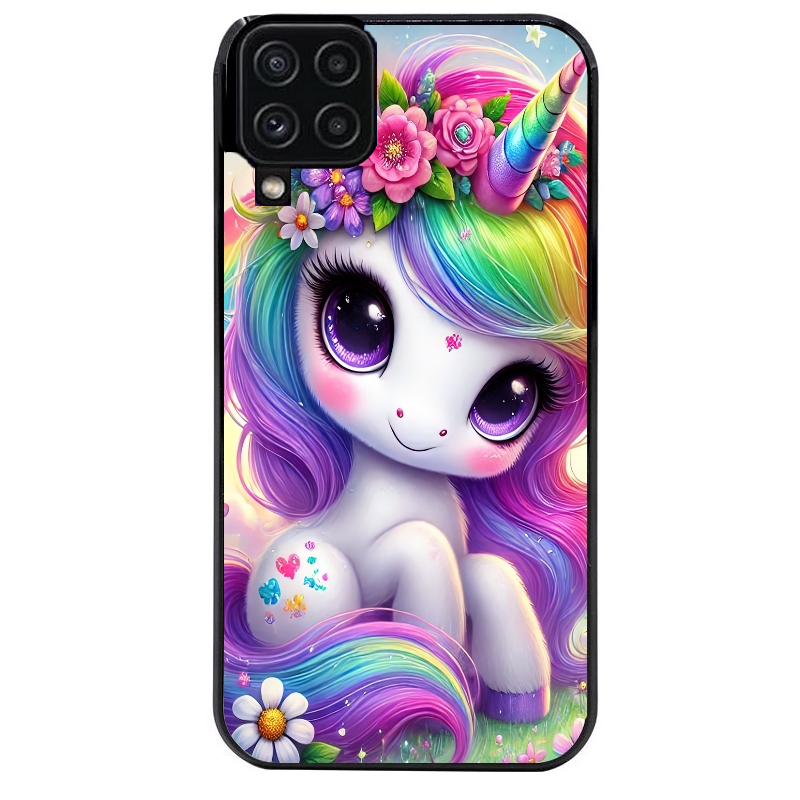 Coque noire taperso pour galaxy A22 A32 A52 A52S 4G 5G  avec motif licorne et fleurs protection antichoc personnalisée