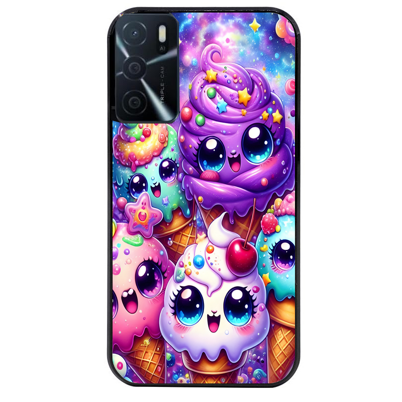 Coque noire taperso pour OPPO A16 et A16S avec motif anime ice cream kawaii protection antichoc personnalisée