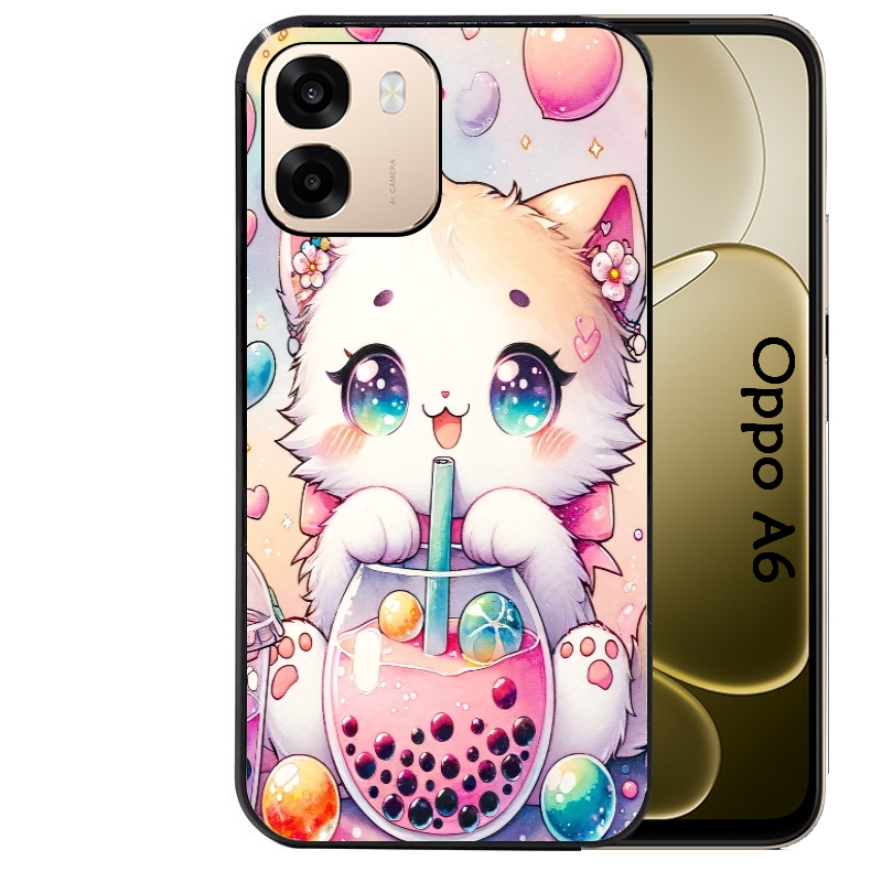 Coque noire taperso pour OPPO A6 A6X 4G et 5G avec motif chat bubble style manga protection antichoc personnalisée