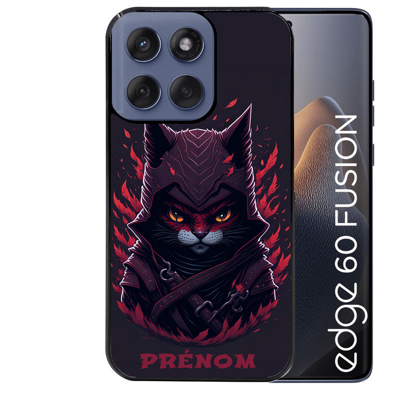 Coque noire taperso pour Moto Edge 60 et Neo Fusion Pro avec motif chat samourai personnalise protection antichoc personnalisée