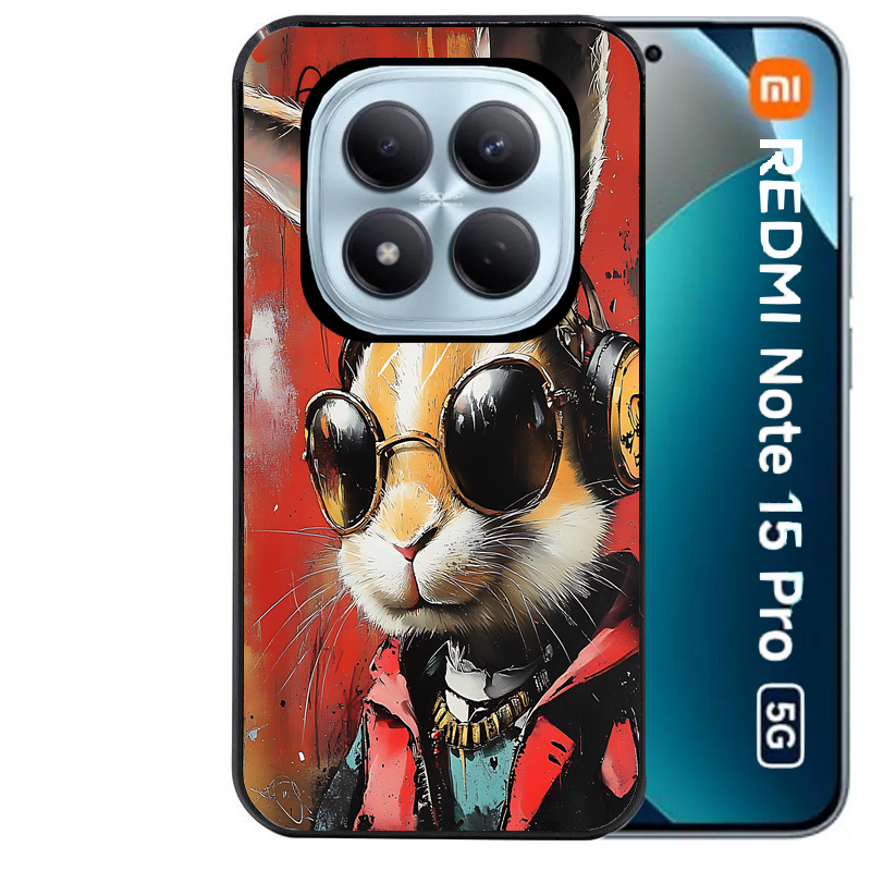 Coque noire taperso pour Redmi Note 15 et PRO PLUS 4G 5G avec motif lapin tag protection antichoc personnalisée