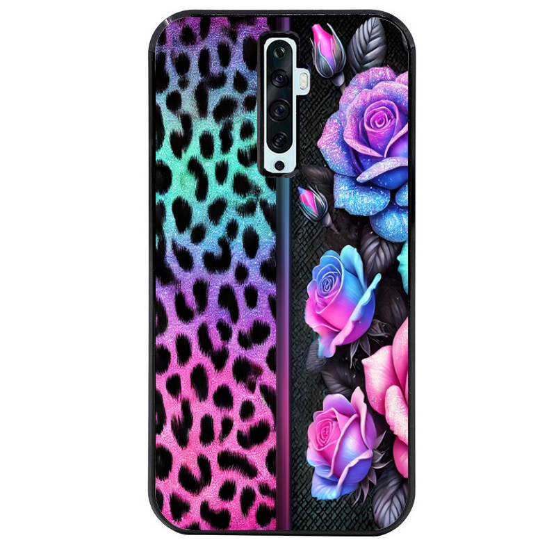 Coque noire taperso pour OPPO Reno 2 et 2Z avec motif leopard et fleur protection antichoc personnalisée