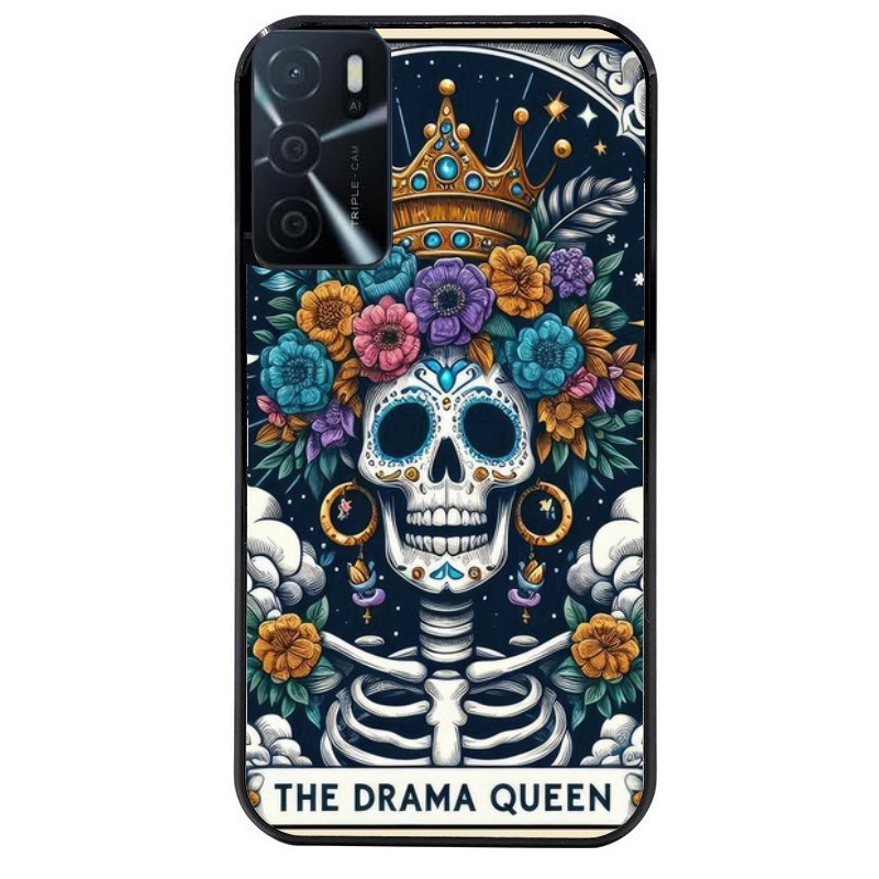 Coque noire taperso pour OPPO A16 et A16S avec motif tete de mort drama queen protection antichoc personnalisée