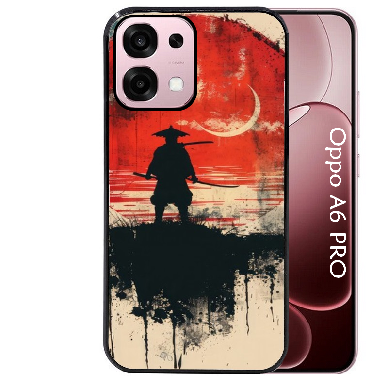 Coque noire taperso pour OPPO A6 PRO 4G et 5G avec motif samourai rouge protection antichoc personnalisée