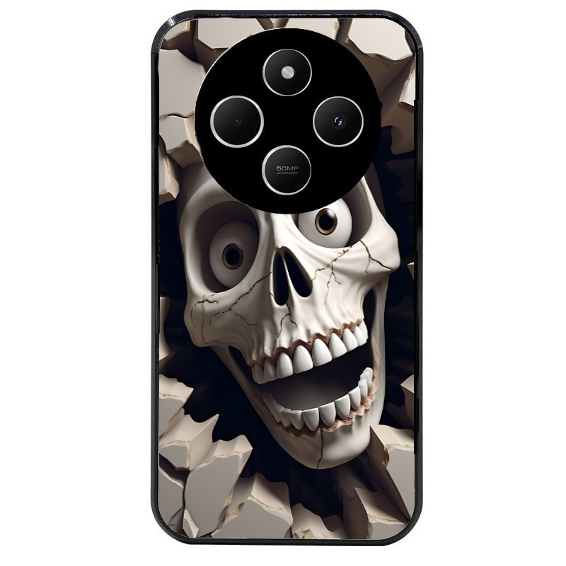 Coque noire taperso pour POCO C75 avec motif tete de mort smile protection antichoc personnalisée