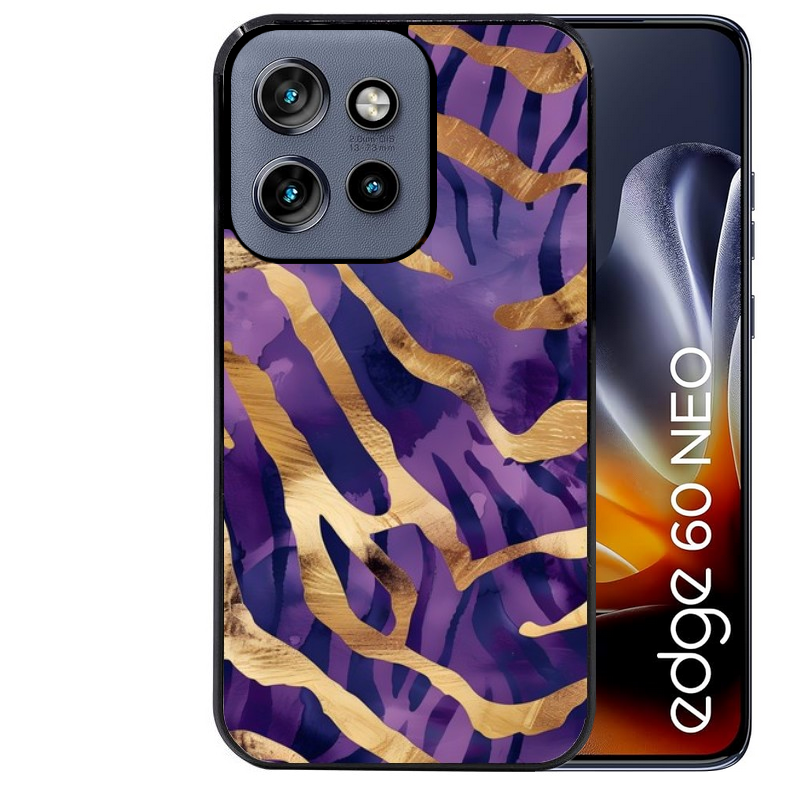 Coque noire taperso pour Moto Edge 60 et Neo Fusion Pro avec motif zebre violet protection antichoc personnalisée