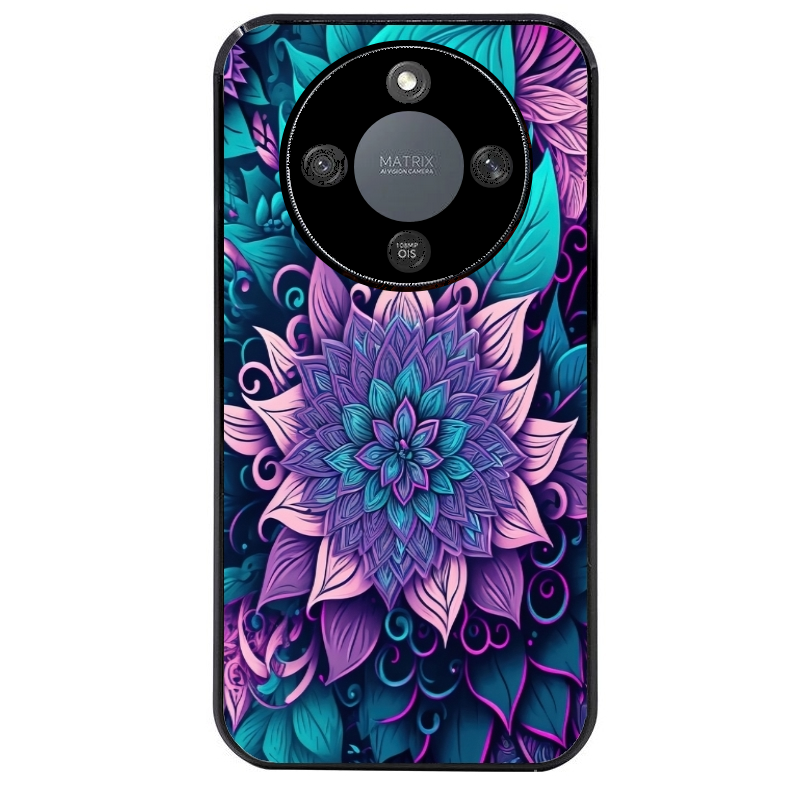 Coque noire taperso pour Magic 5 6 LITE et PRO avec motif tropical mandala et fleur violet protection antichoc personnalisée
