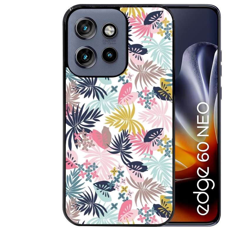 Coque noire taperso pour Moto Edge 60 et Neo Fusion Pro avec motif jungle et fleur rose protection antichoc personnalisée