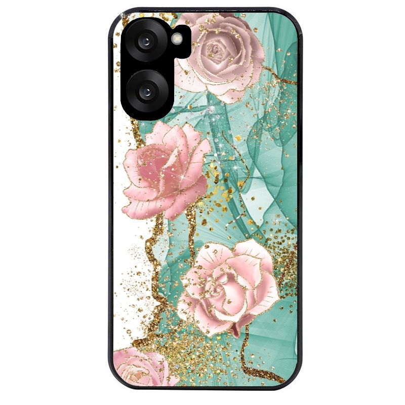Coque noire taperso pour OnePlus Nord CE5 avec motif marbre fleur turquoise protection antichoc personnalisée