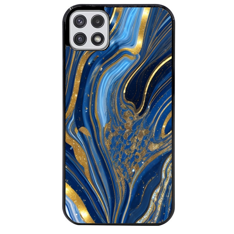 Coque noire taperso pour galaxy A22 A32 A52 A52S 4G 5G  avec motif marbre bleu agathe protection antichoc personnalisée