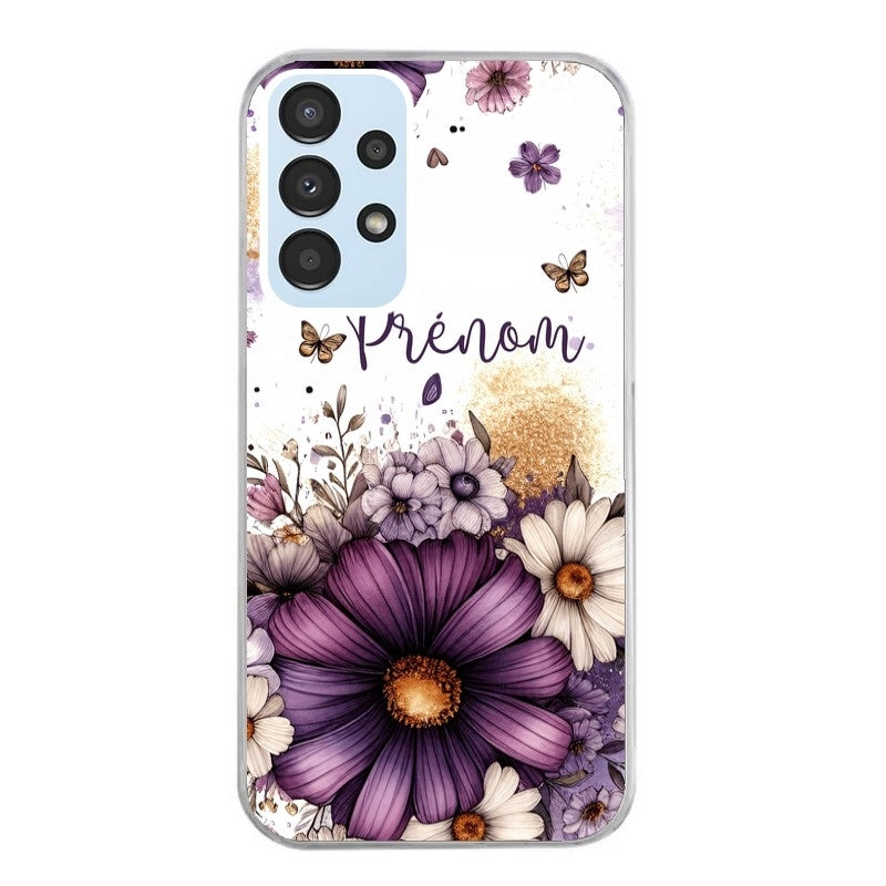 Coque taperso pour Galaxy A13 4G et 5G A23 A53 avec motif fleur violette personnalisee protection antichoc personnalisée