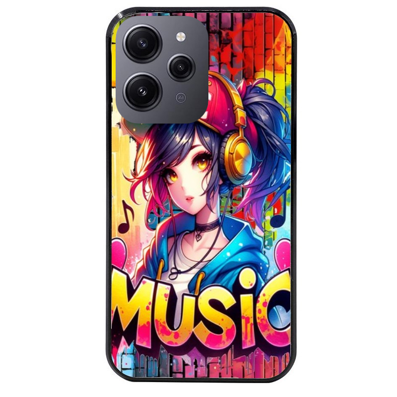 Coque noire taperso pour Redmi 12 4G et 5G avec motif anime manga et music protection antichoc personnalisée