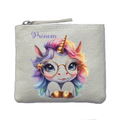 Porte monnaie personnalisé licorne lunettes ivoire en feutrine en feutrine ivoire