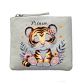 Porte monnaie personnalisé tigre fleur ivoire en feutrine en feutrine ivoire