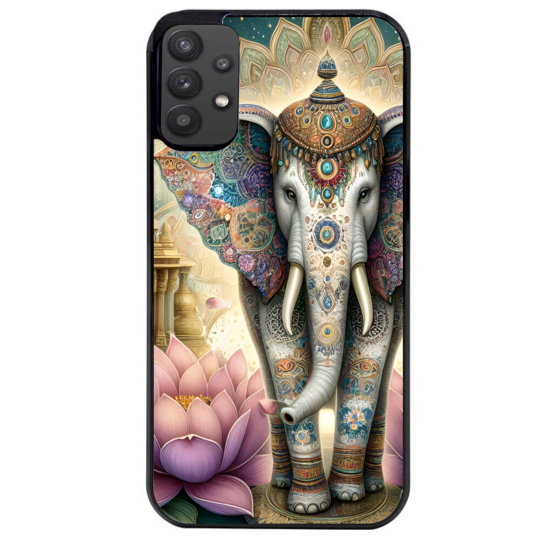Coque noire taperso pour galaxy A22 A32 A52 A52S 4G 5G  avec motif elephant et lotus protection antichoc personnalisée