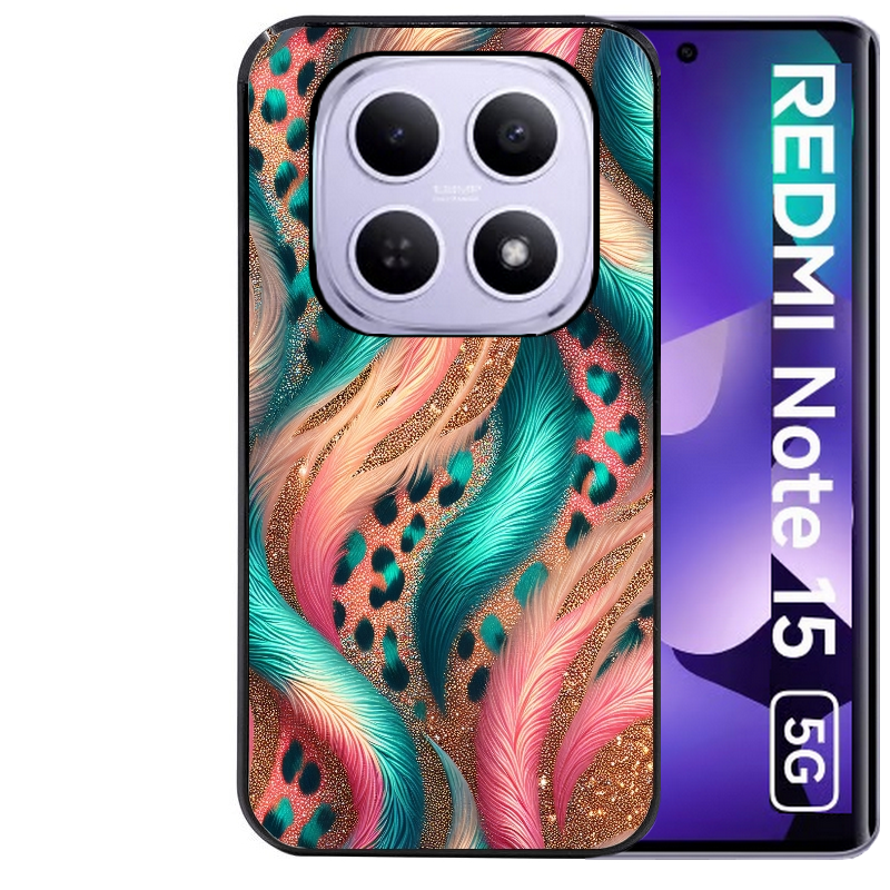 Coque noire taperso pour Redmi Note 15 et PRO PLUS 4G 5G avec motif effet fourrure leopard 2 protection antichoc personnalisée