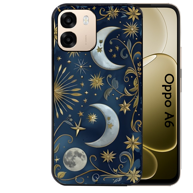 Coque noire taperso pour OPPO A6 A6X 4G et 5G avec motif lune et etoile protection antichoc personnalisée